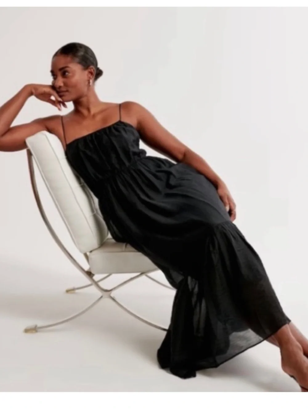 NWT Abercrombie & Fitch Low Back Tiered Maxi Black Cotton Sundress Small Tall
